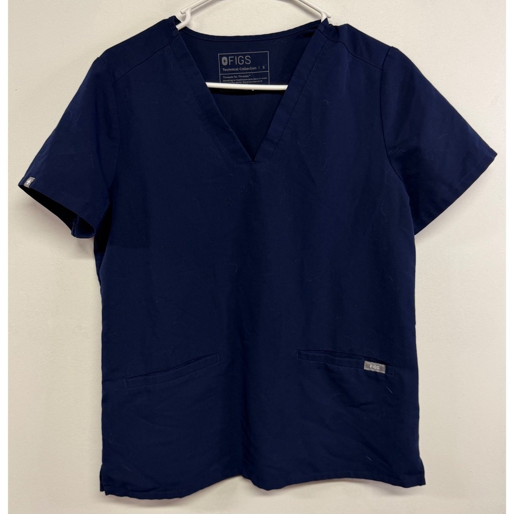 FIGS Technical Collection Navy Blue V-Neck Scrub Top Small 3-Pocket Medical Wear